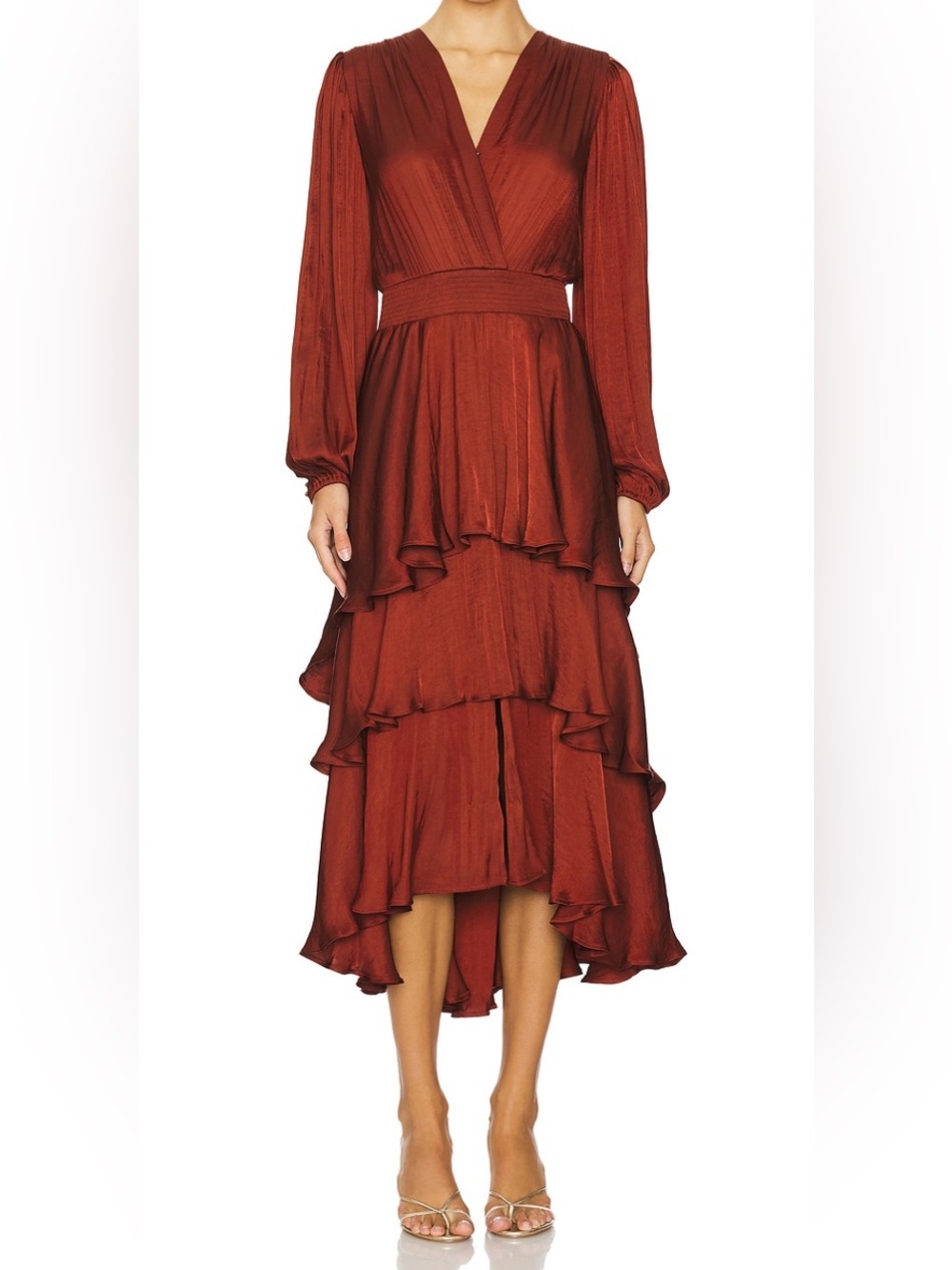 Steve Madden Bei Tiered Satin Midi Dress